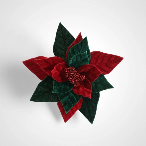 Traditional Velvet Poinsettia Stem 