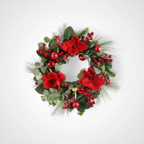 52cm Red Magnolia Berry Wreath - Available Oct 2025