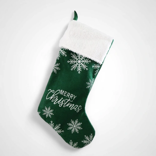 Green Christmas Stocking w/Silver Snowflakes - Avail Oct 2025