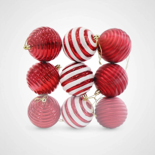 Candycane Baubles - 8cm - Pack of 9