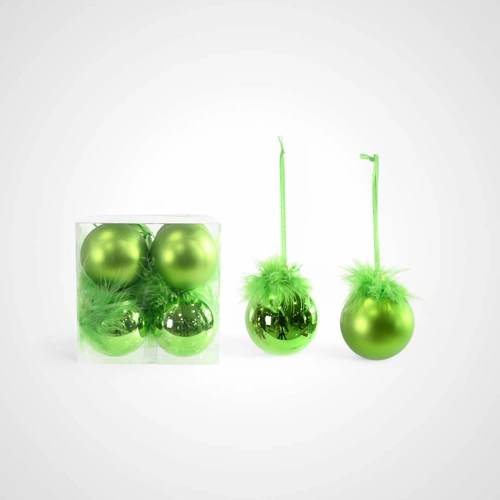 8pk 6cm Green Fur Topped Bauble - Available Oct 2025