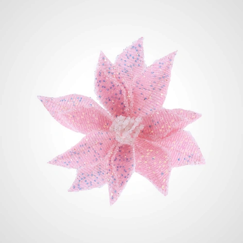 Pink Iridescent Sequin Poinsettia Clip - Avail Oct 2025