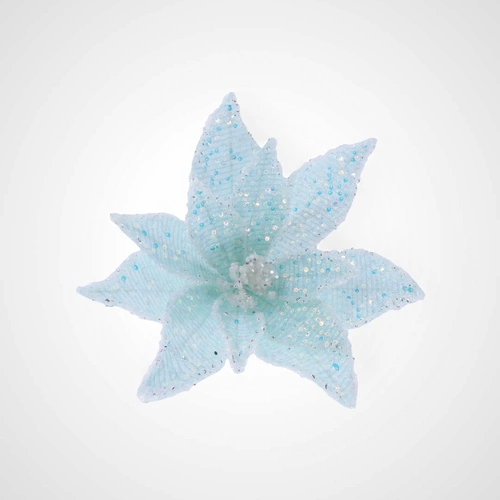 Blue Iridescent Sequin Poinsettia Clip - Avail Oct 2025