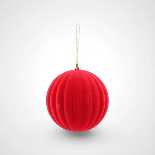 10cm Red Flocked Ribbed Bauble A - Available October 2025