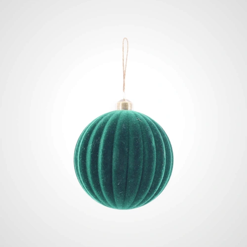 10cm Green Flocked Ribbed Bauble B - Available October 2025