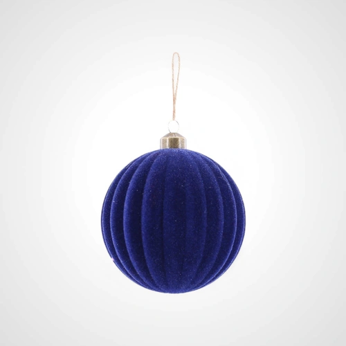 10cm Navy Flocked Ribbed Bauble C - Available October 2025