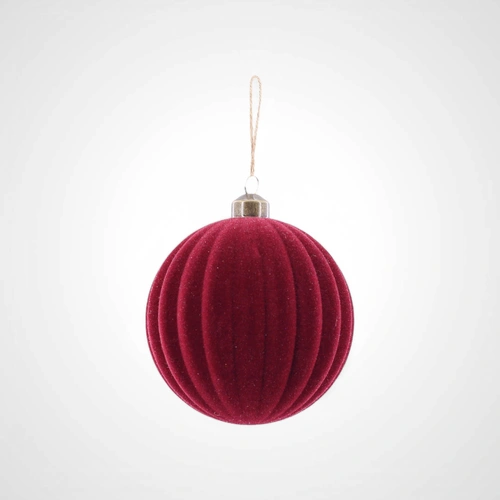 10cm Burgundy Flocked Ribbed Bauble D - Available October 2025