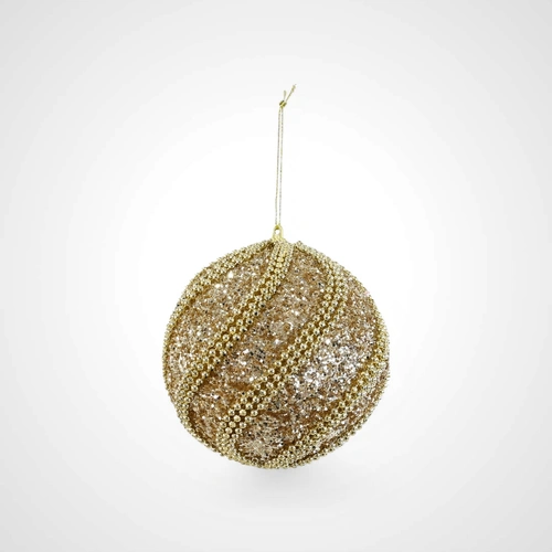 10cm Champagne Glitter Bead Bauble - Avail Oct 2025