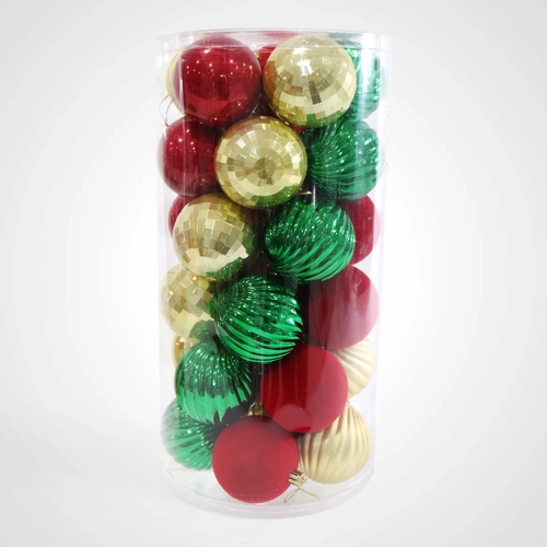 30pk 70mm Red Green Gold Baubles - Available October 2025
