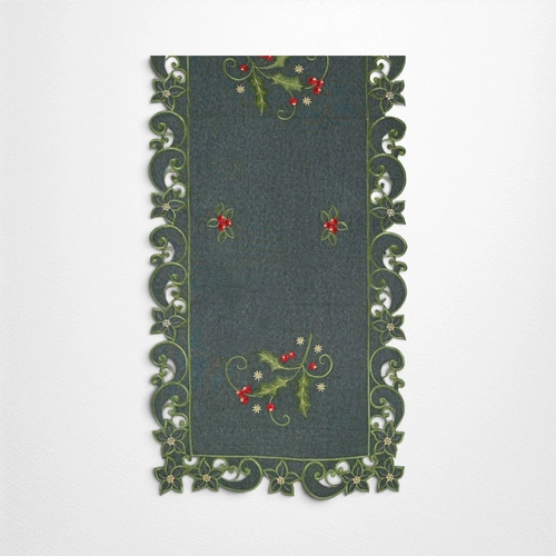 Dark Green Poinsettia Table Runner - 173cm