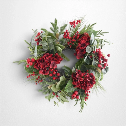 Red Hydrangea Wreath - 50cm