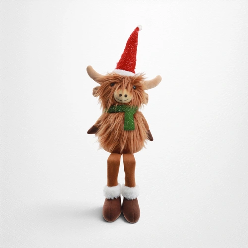 Festive Highland Cow Dangly Leg A (Santa Hat)