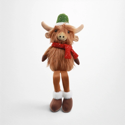 Festive Highland Cow Dangly Leg B (Green Hat)