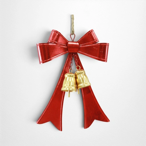 Red Metal Bow w/Gold Bells