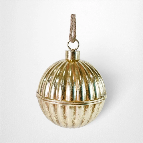 Antique Gold Ribbed Nutbell. - 20cm