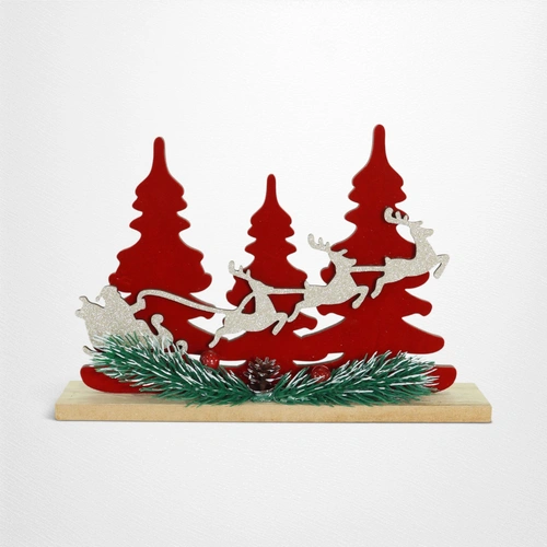 Red Flocked Tree Scene Table Decoration