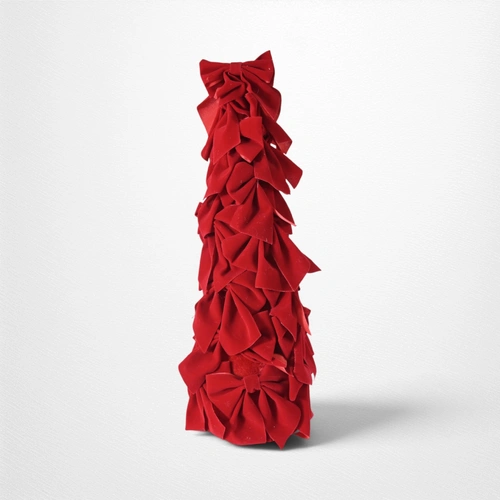 Red Flocked Bow Tree - 50cm