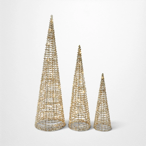 LED Gold Wire Cone Tree - Set of 3
