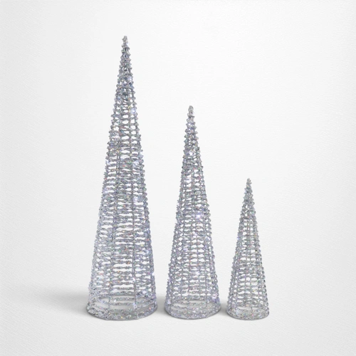 LED Silver Wire Cone Tree - Set of 3