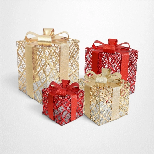 Red & Gold Metallic Presents - Set of 4