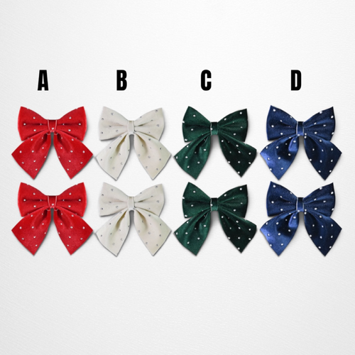 Green Velveteen Studded Bow - Pack of 2
