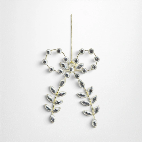 Silver Crystal Hanging Leaf Bow