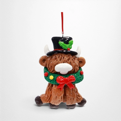 Hanging Shaggy Highland Cow - Top Hat