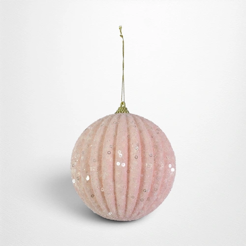 Blush Ribbed Sparkle Bauble - 8cm