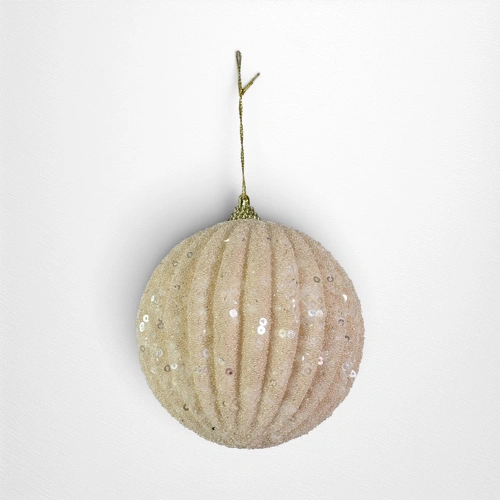Champagne Ribbed Sparkle Bauble - 8cm