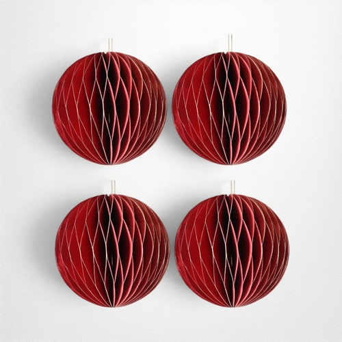 Dark Red Honeycomb Paper Bauble - 8cm - Pack of 4