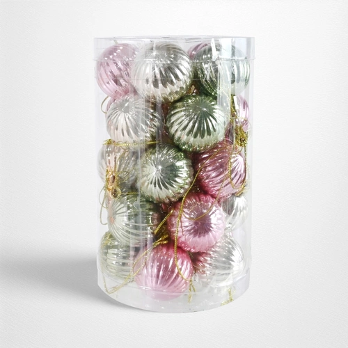 Soft Pastel Ribbed Baubles - 40mm - Pack of 25