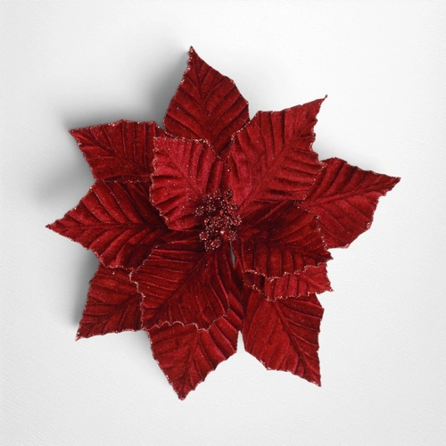 Red Glitter Velvet Poinsettia Clip