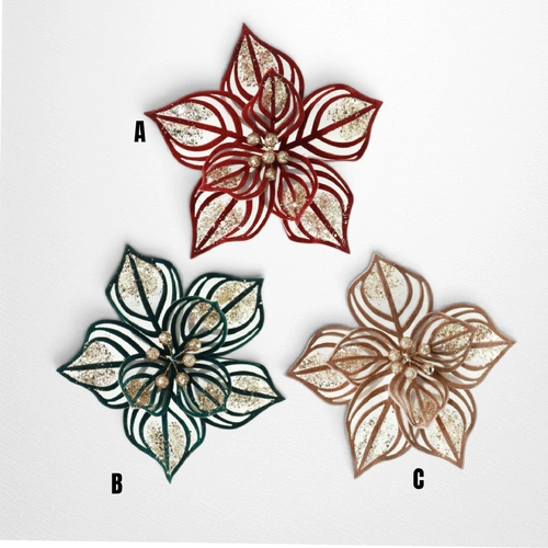 Burgundy Velvet & Sheer Poinsettia Clip