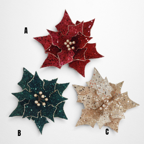 Champagne Velvet Shimmer Poinsettia Clip