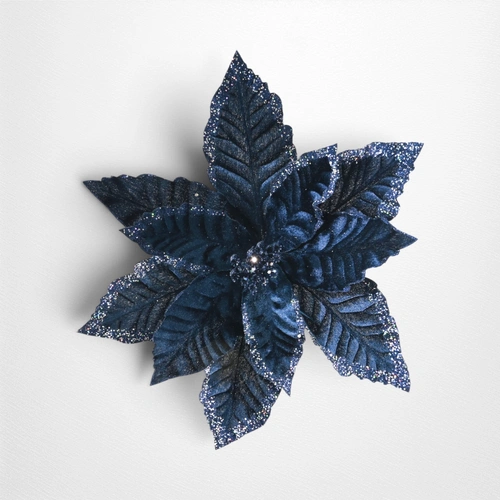Navy Frosted Poinsettia Clip