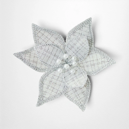 White Silver Pearl Flower Clip