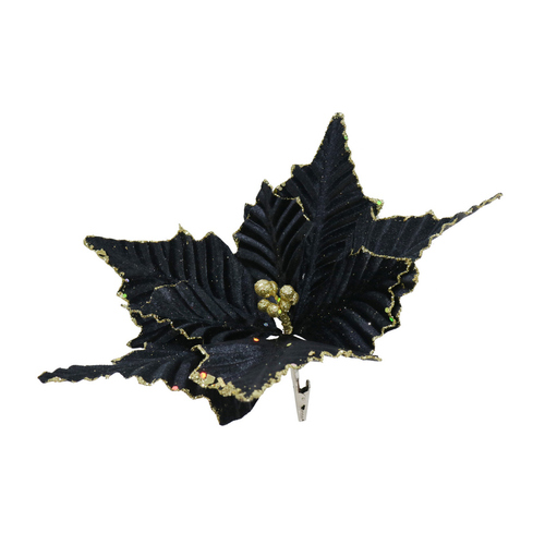 Black Clip Poinsettia Glitter Sequin - 30cm