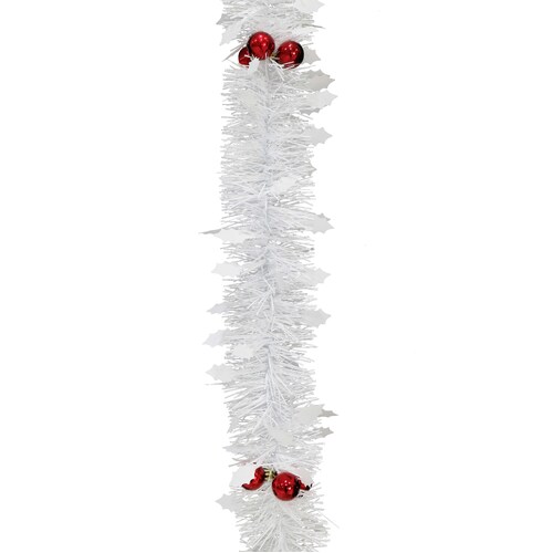 Tinsel 2m Matte White Holly Baubles