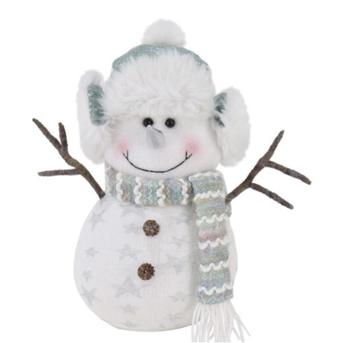 Silver Forest Snowman w/Ear Muffs