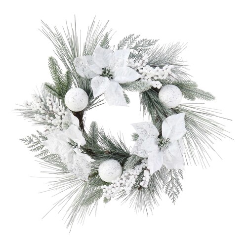 White Snow Poinsettia Wreath 58cm 