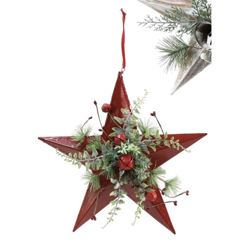 Red Rustic Hanging Deco Star 33cm