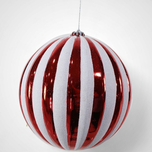 20cm Candycane Ribbed Bauble - AVAIL OCT 2024