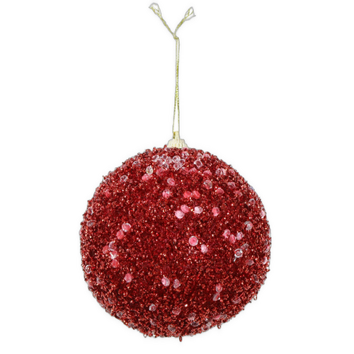 10cm Red Icy Tinsel Bauble - AVAIL OCT 2024