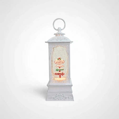 Glitter Swirl Musical White North Pole Lantern