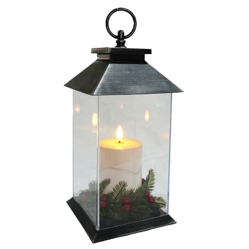 LED Pillar Candle Lantern w/Berries(C)AVAIL OCT 2024