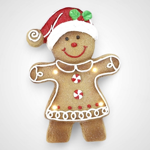 Ceramic Iced Gingerbread Girl LED B/O -AVAILABLE OCTOBER 2024