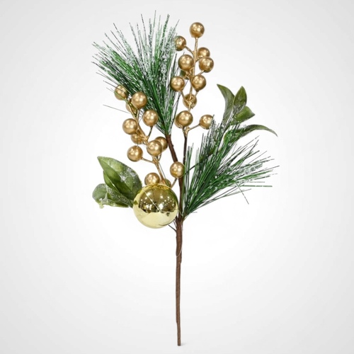 35cm Gold Pine Berry Bauble Pick - AVAIL OCTOBER 2024