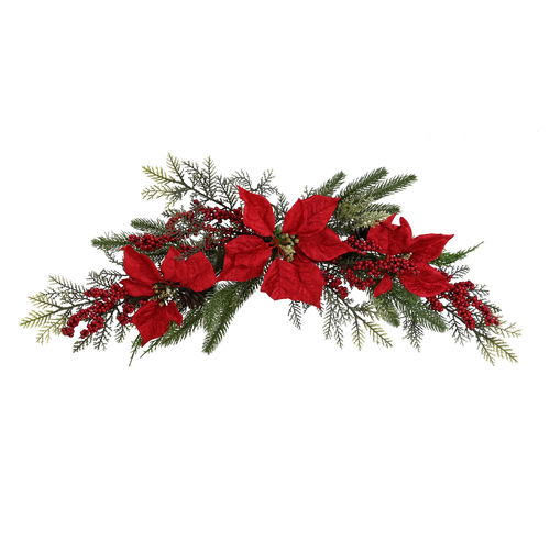 Red Poinsettia Swag Deco - AVAIL OCT 2024