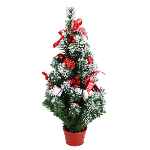 60cm Snowy Potted Red/White Tree- AVAIL OCT 2024