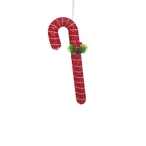 33cm Hanging Glitter Berry Candycane (Red) - AVAIL OCT 2024